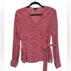 Talbots wrap blouse Talbots red and white abstract print long-sleeve wrap blouse